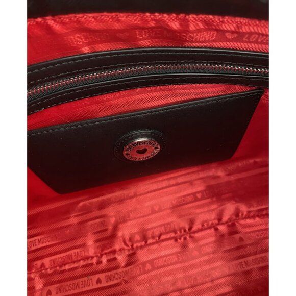 Love Moschino Multicolor Hearts Chain Vegan Black Leather Shoulder bag - Picture 7 of 13